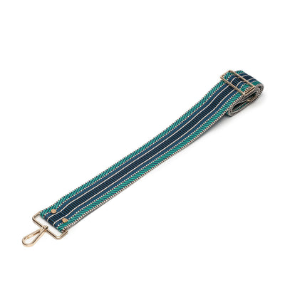Elie Beaumont Designer BLUE AZTEC Adjustable Crossbody Bag Strap (GOLD Fittings)