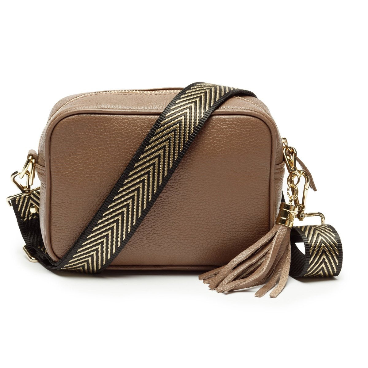 Elie Beaumont Designer GOLD/BLACK CHEVRON Adjustable Crossbody Bag Strap (GOLD Fittings)