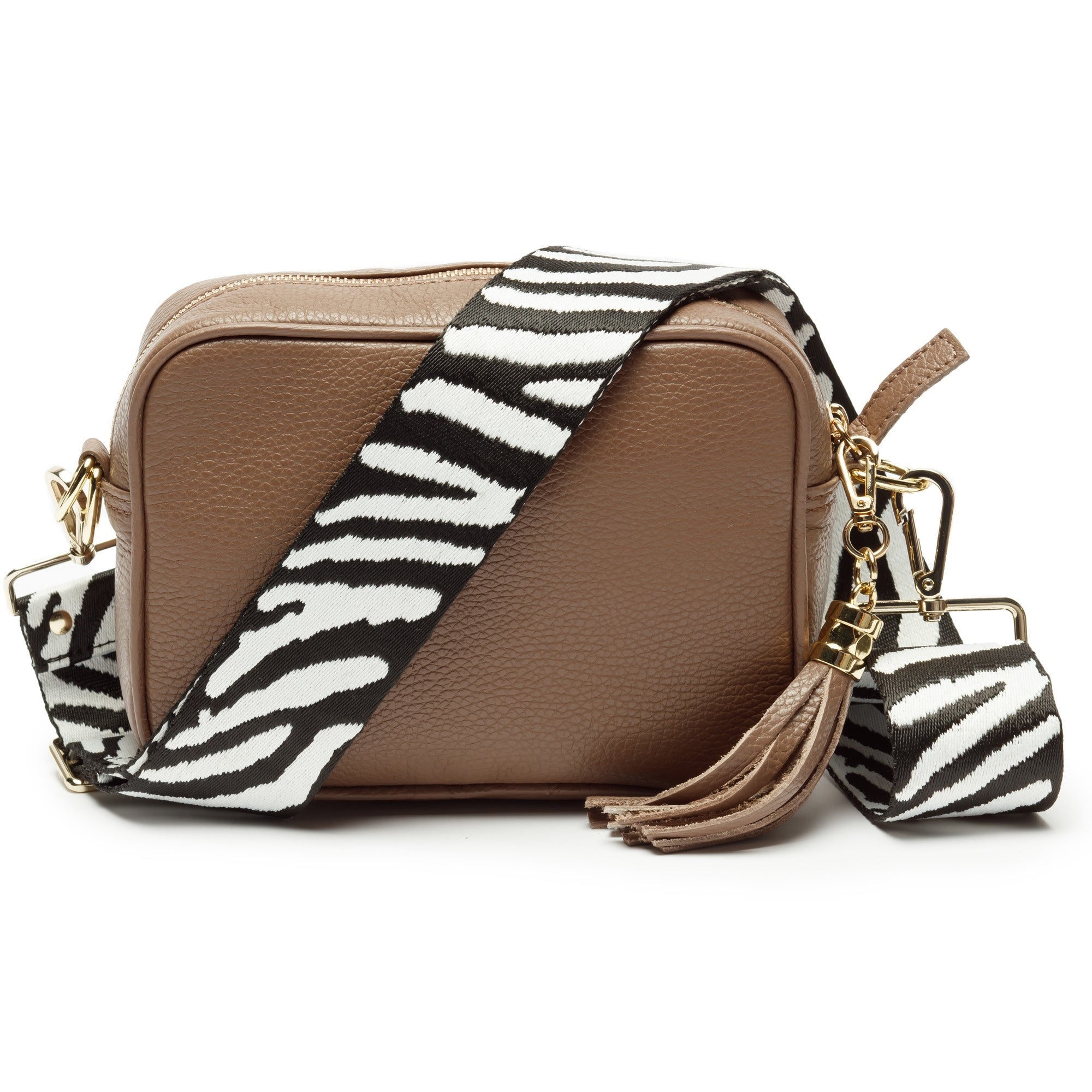 Elie Beaumont Designer Leather Crossbody Bag - Taupe (GOLD Fittings)