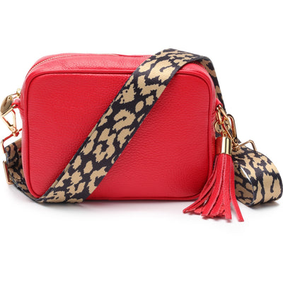 Elie Beaumont Designer Leather Crossbody Bag - Bright Red (GOLD Fittings)