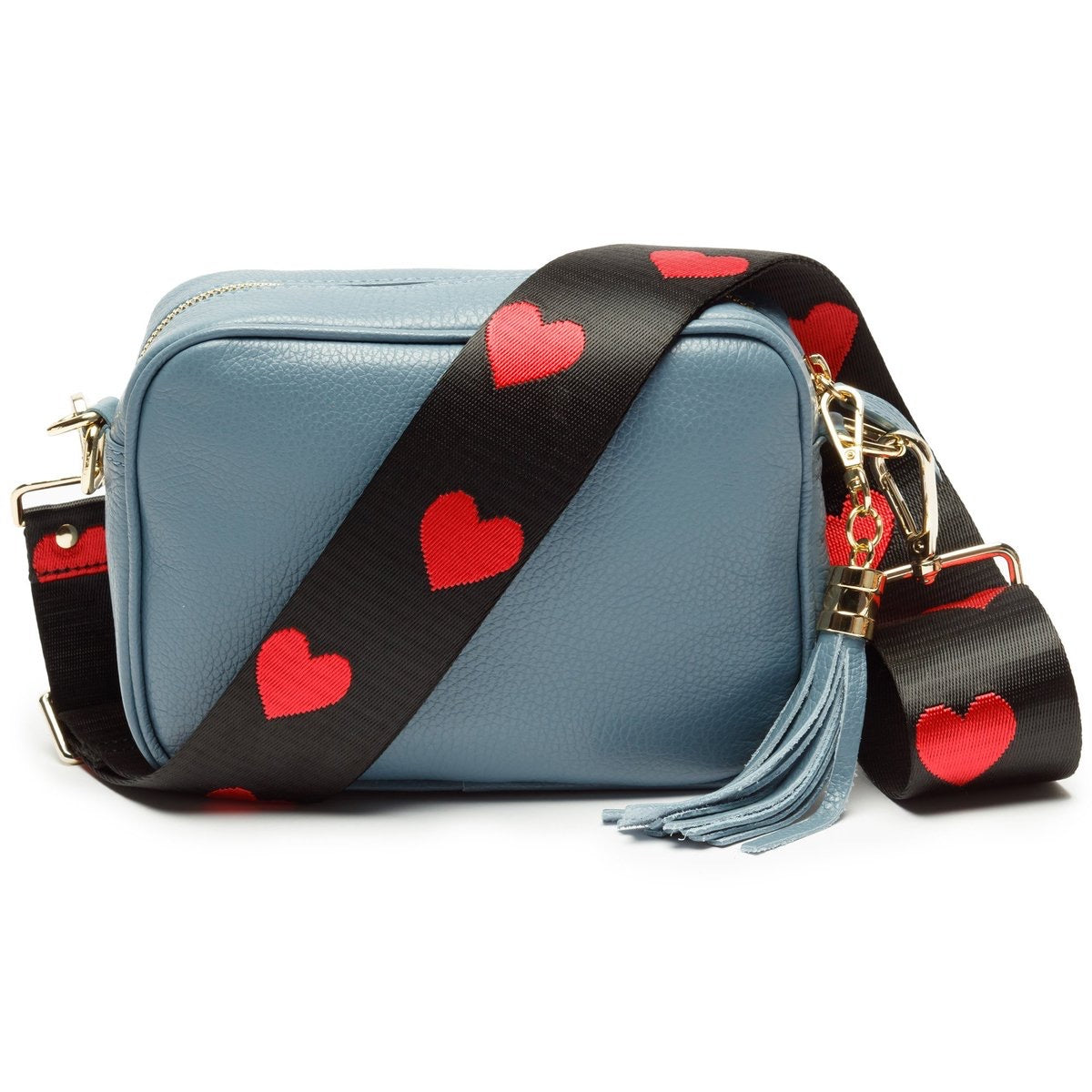 Elie Beaumont Designer BLACK & RED HEARTS Adjustable Crossbody Bag Strap (GOLD Fittings)