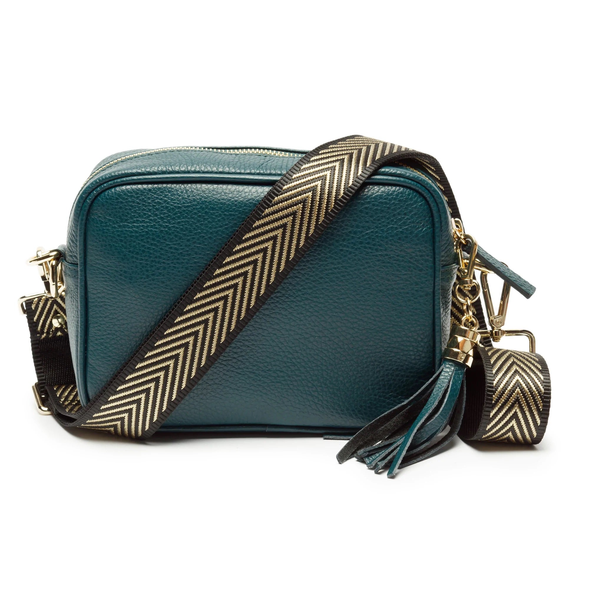 Elie Beaumont Designer GOLD/BLACK CHEVRON Adjustable Crossbody Bag Strap (GOLD Fittings)