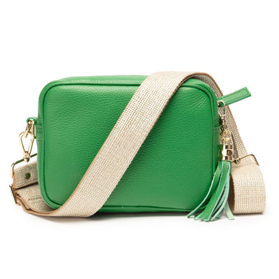 Elie Beaumont Designer Leather Crossbody Bag - Emerald (Bright Green) GOLD Fittings