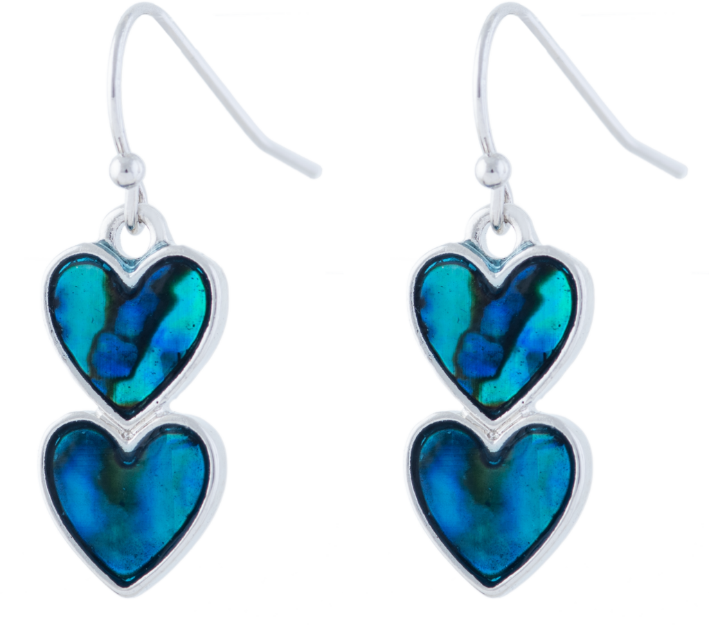 Byzantium Paua Shell Drop Earrings -Double Drop Hearts