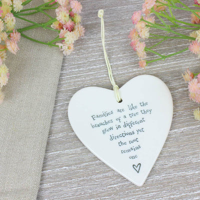 East of India Porcelain Round Hanging Heart - Families are Like
