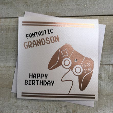 White Cotton Cards Fantastic Grandson Controller Birthday Card