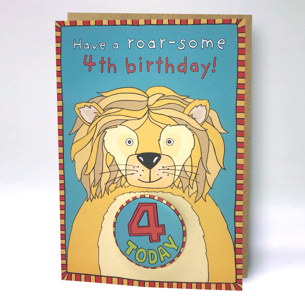 Papersole Happy 4th Birthday Lion Badge Card