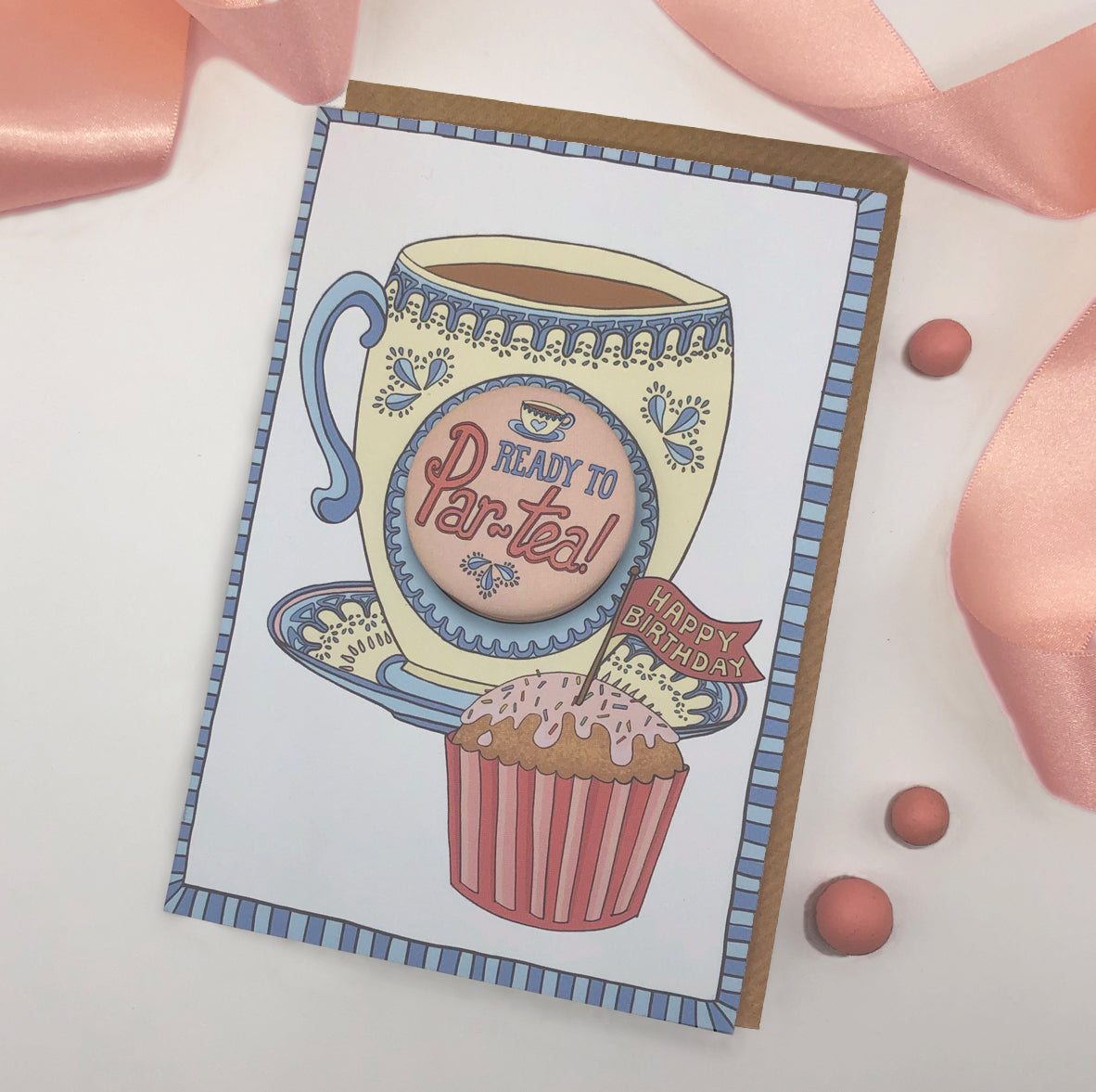 Papersole Ready to Par-Tea Happy Birthday Badge Card