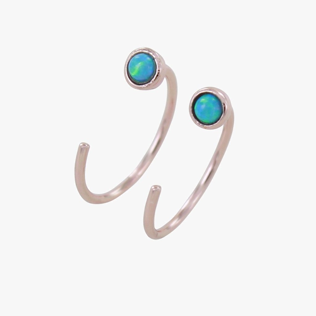 Reeves & Reeves Crescent Blue Opal Earrings - Rose Gold
