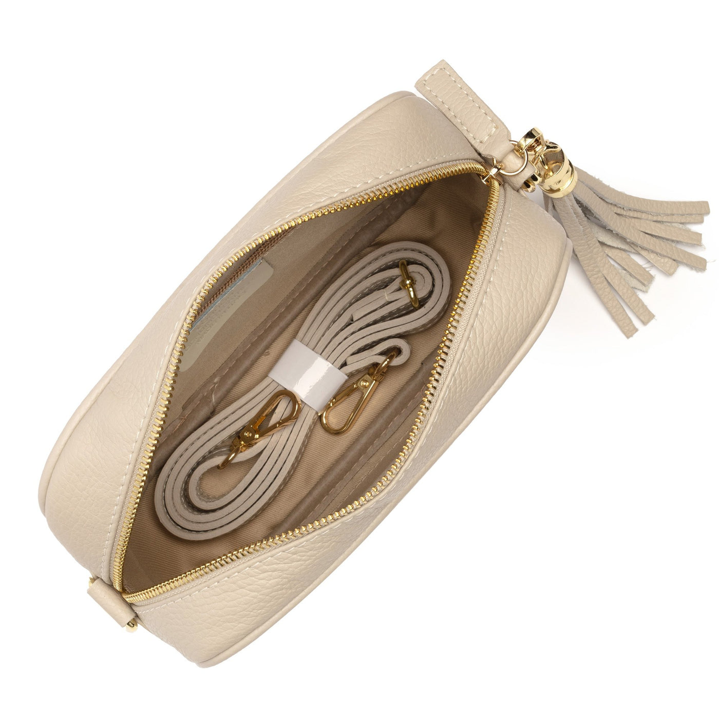 Elie Beaumont Designer Leather Crossbody Bag - Stone (GOLD Fittings)