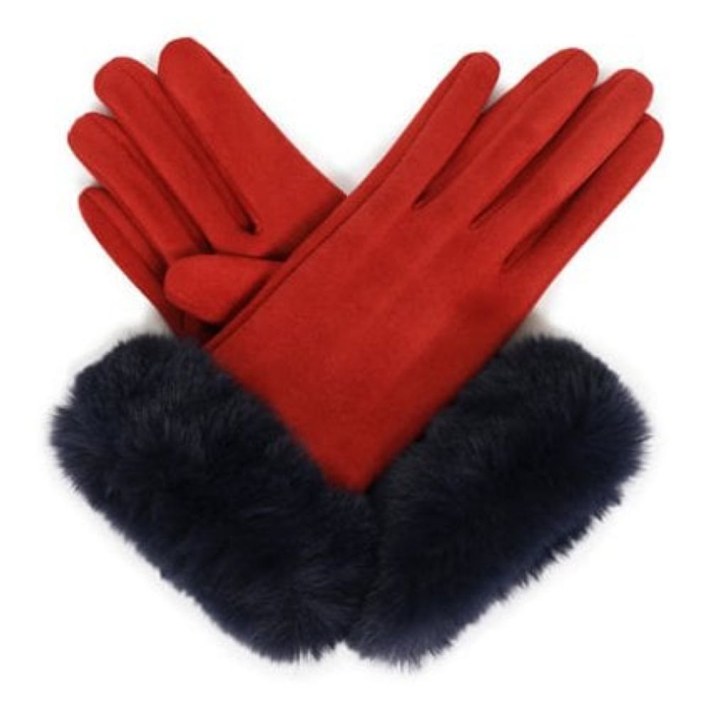 Powder Bettina Faux Suede Gloves - Rust/ Navy