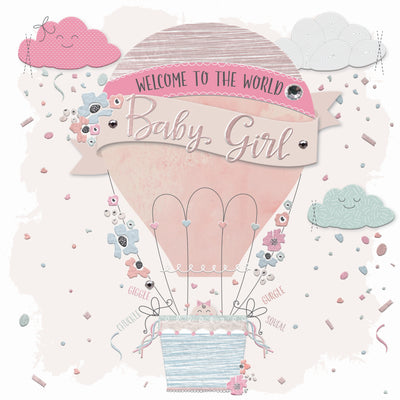 Welcome to the World Baby Girl Balloon Card