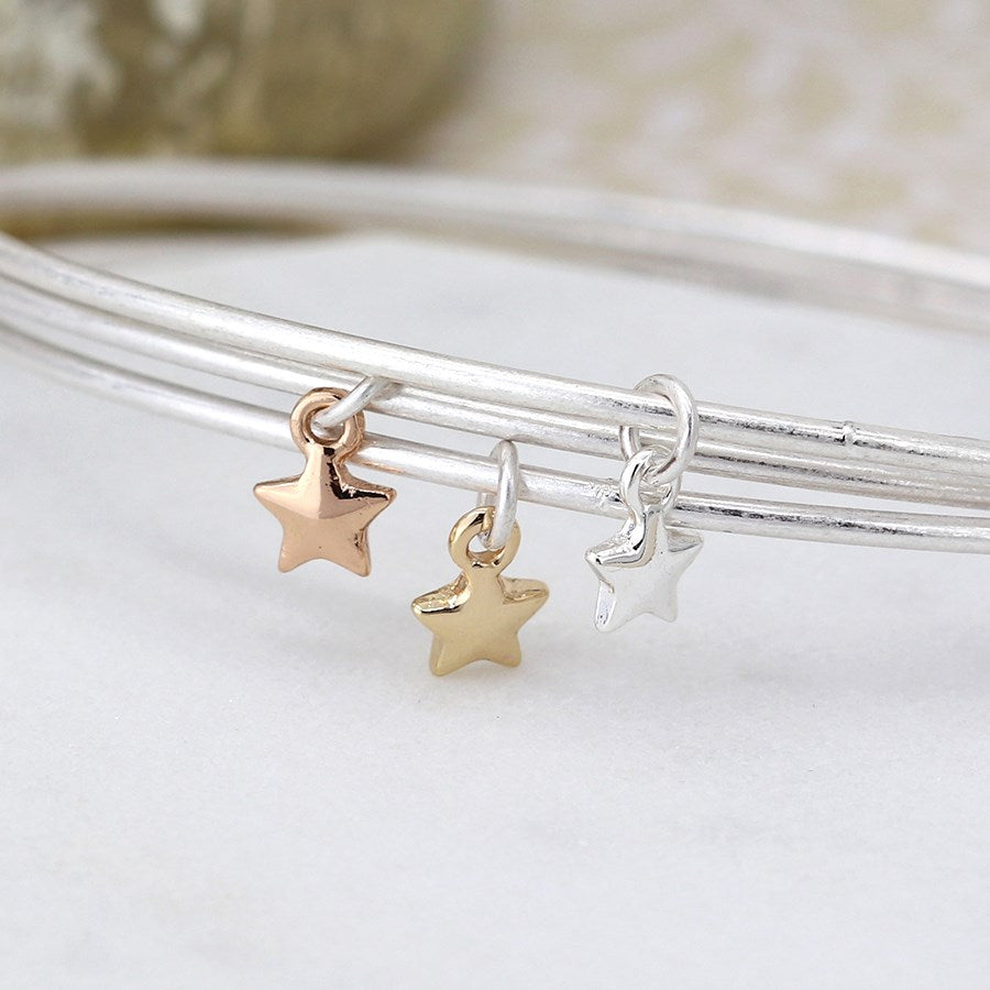 POM Three Silver Plated Bangles Mixed Metals Stars