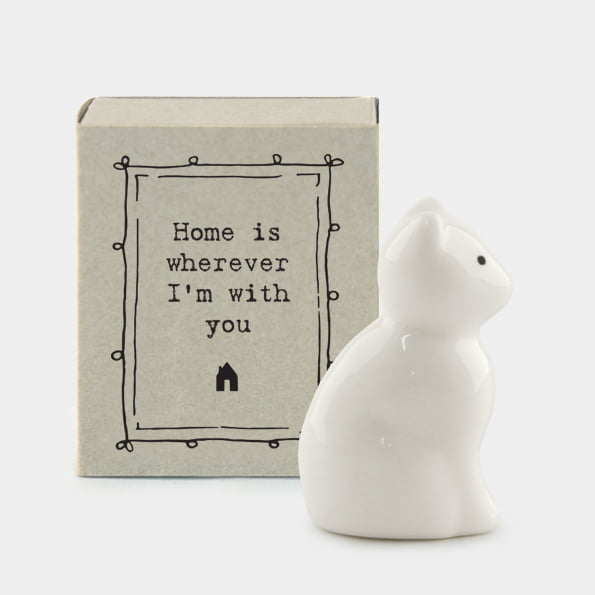 East of India Matchbox Animal - Porcelain Cat - Home is...