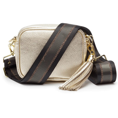 Elie Beaumont Designer CHARCOAL SPARKLE STRIPE Adjustable Crossbody Bag Strap (GOLD Fittings)