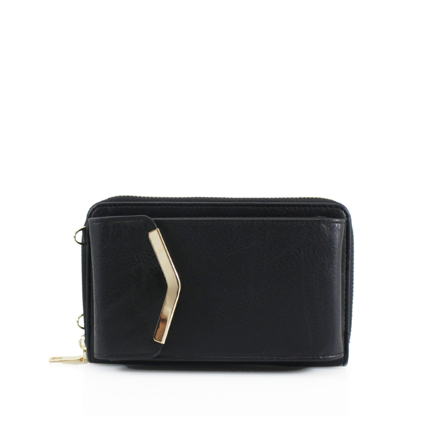Phone Crossbody Bag with Purse & Gold Detail - Black