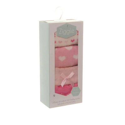 Pink Hearts & Bows Boxed Sock Set - 0-6 Months- Set of 4