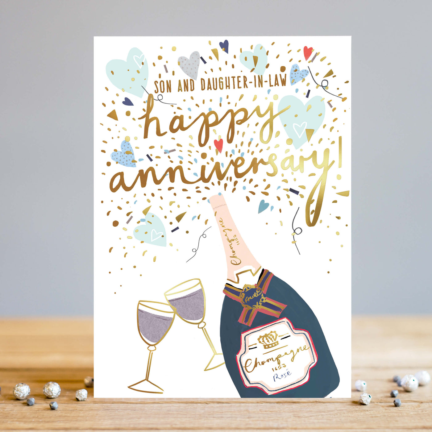 Louise Tiler Son & Daughter-in-Law Anniversary Champagne Card