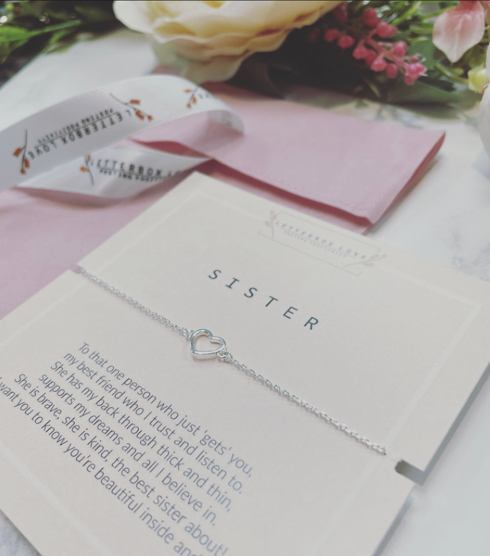 Letterbox Love Sister Heart Chain Bracelet