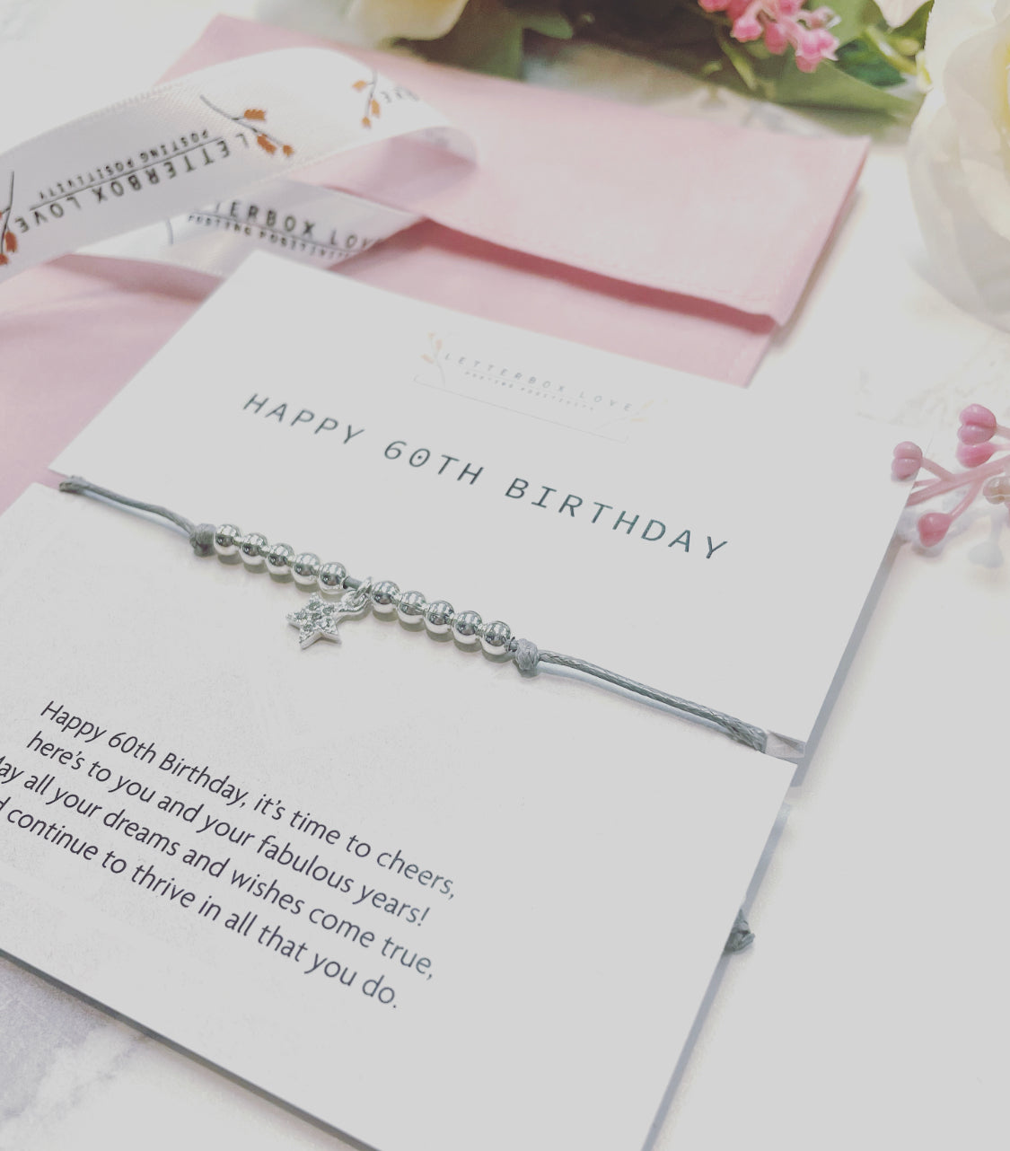 Letterbox Love Happy 60th Birthday Cord Bracelet