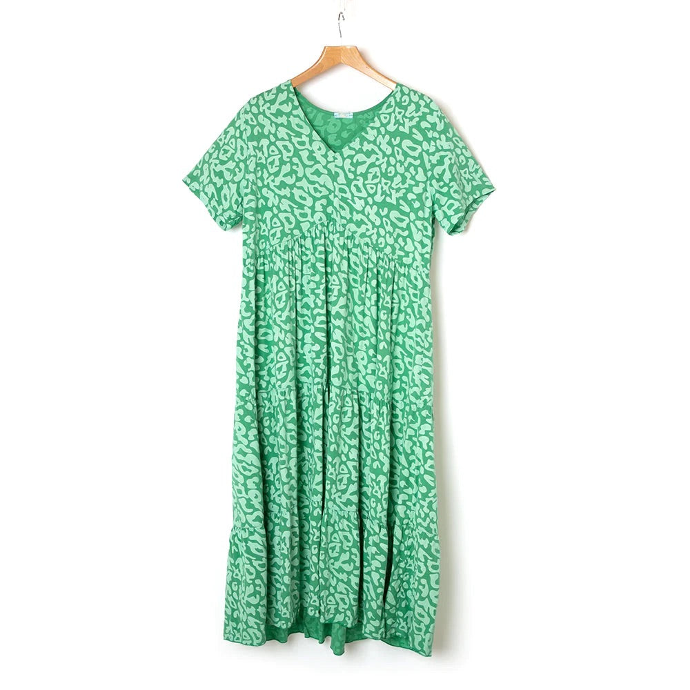 Tilley &amp; Grace Indiana Leopard Print Tiered Dress - Emerald Green