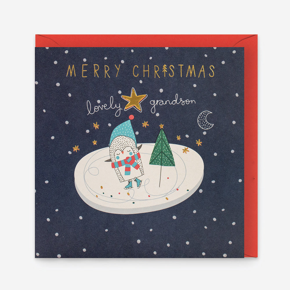 Belly Button Merry Christmas Grandson Mini Penguin Card