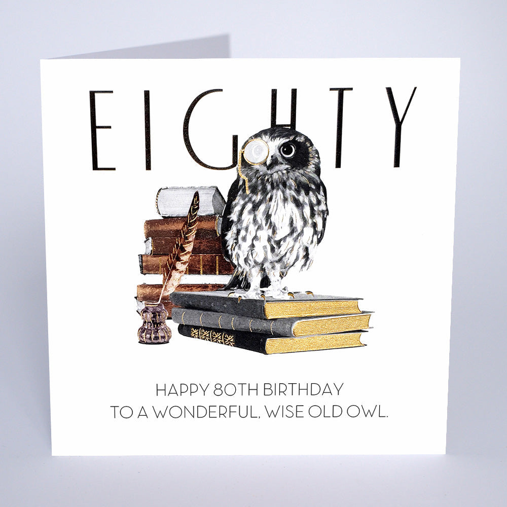 Five Dollar Shake Happy 80th Wise Old Owl Birthday Card
