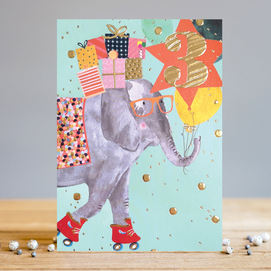 Louise Tiler Skating Elephant 3rd Birthday Card