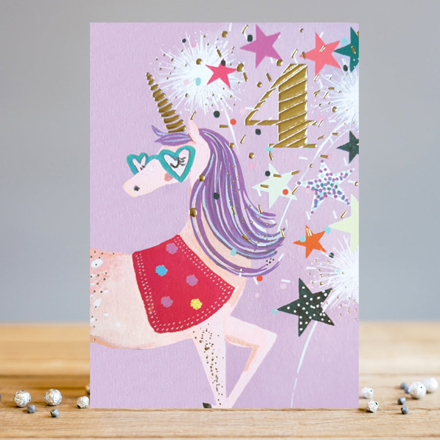Louise Tiler Unicorn 4th Birthday Card