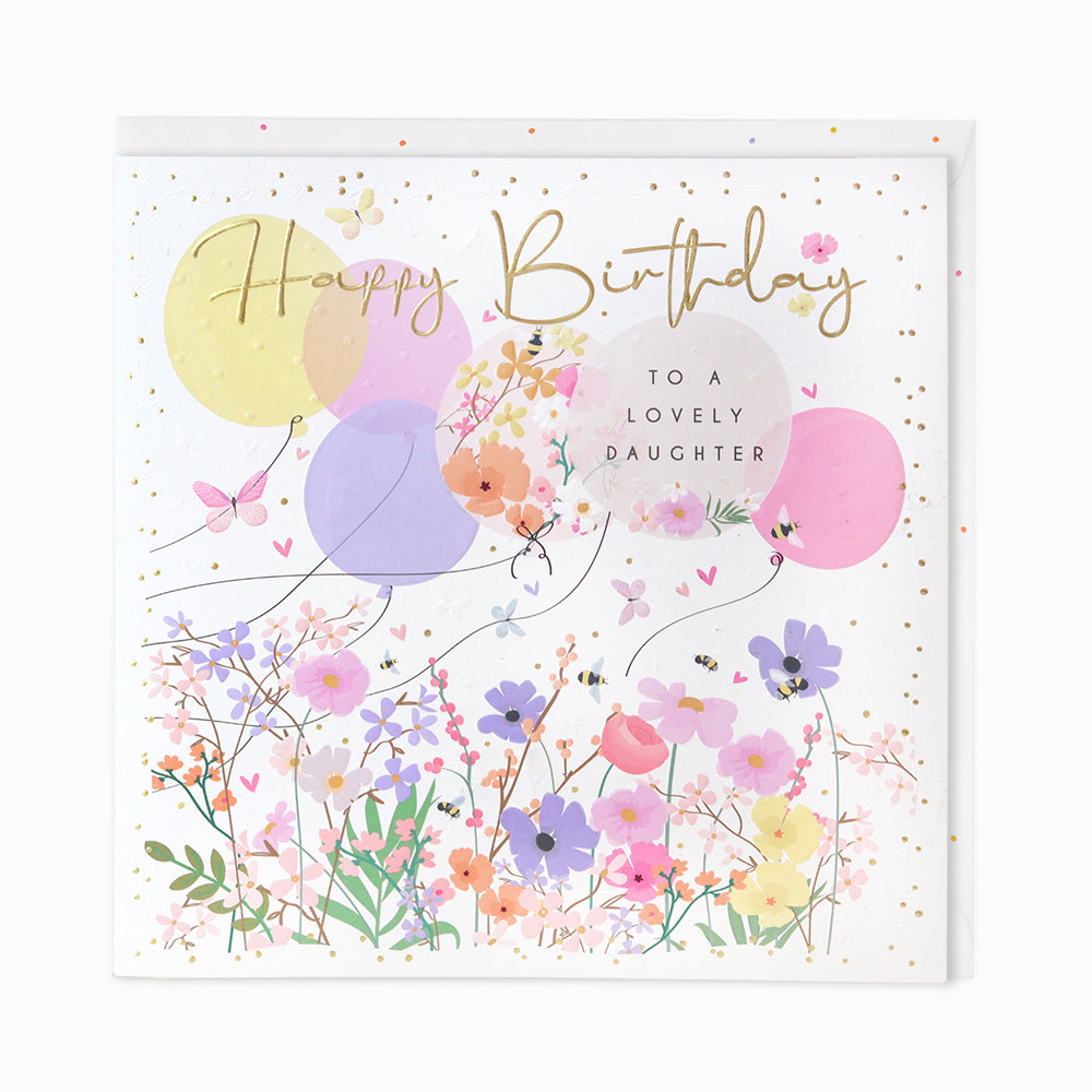 Belly Button LARGE Daughter Birthday Balloons Bees & Florals Card