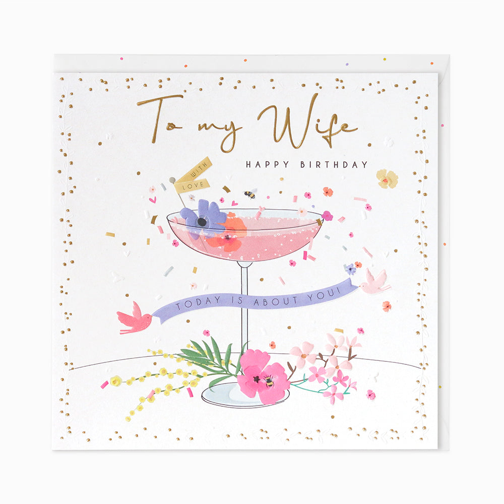 Belly Button LARGE Wife Drinks Glass Birthday Card