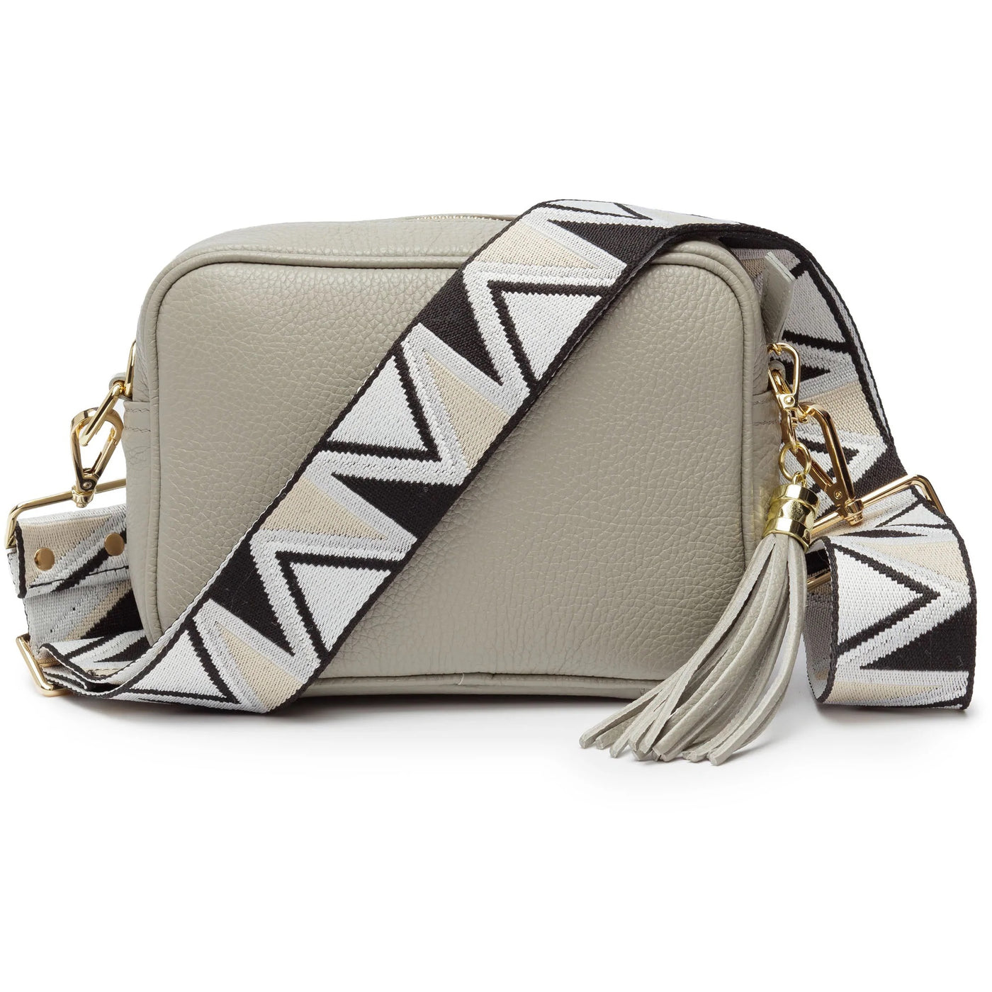 Elie Beaumont Designer BLACK & WHITE ABSTRACT Adjustable Crossbody Bag Strap (GOLD Fittings)