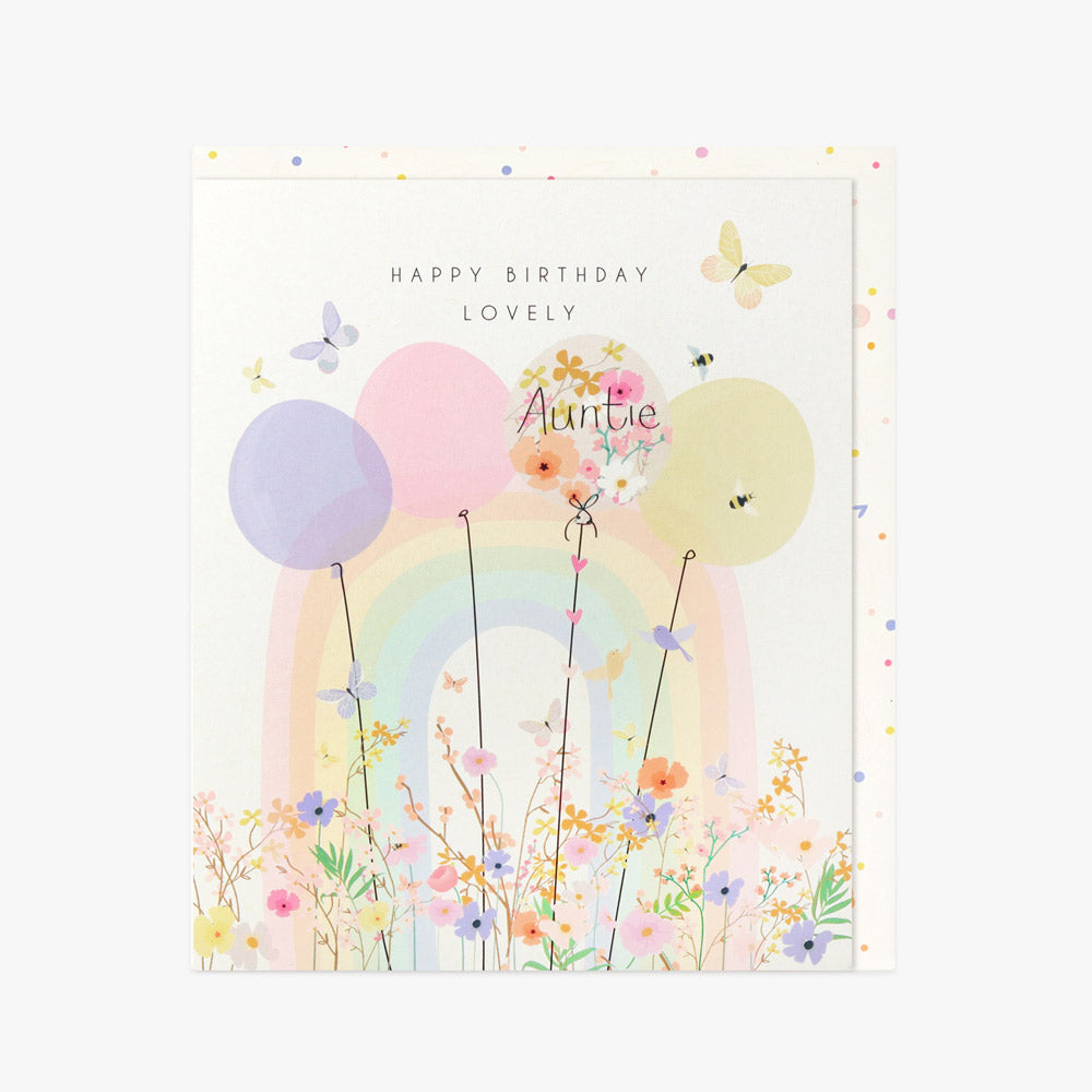 Belly Button Happy Birthday Lovely Auntie Rainbow & Balloons Card
