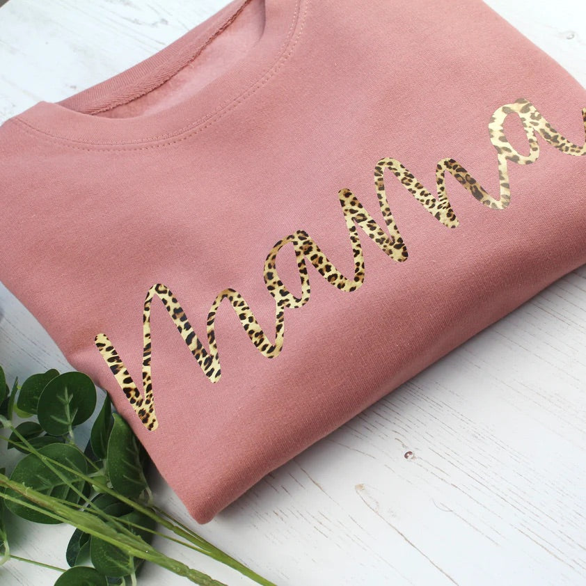 Mama Leopard Print Sweater - Dusky Pink