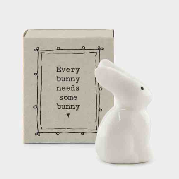 East of India Matchbox Animal - Porcelain Bunny - Every Bunny Needs Some Bunny