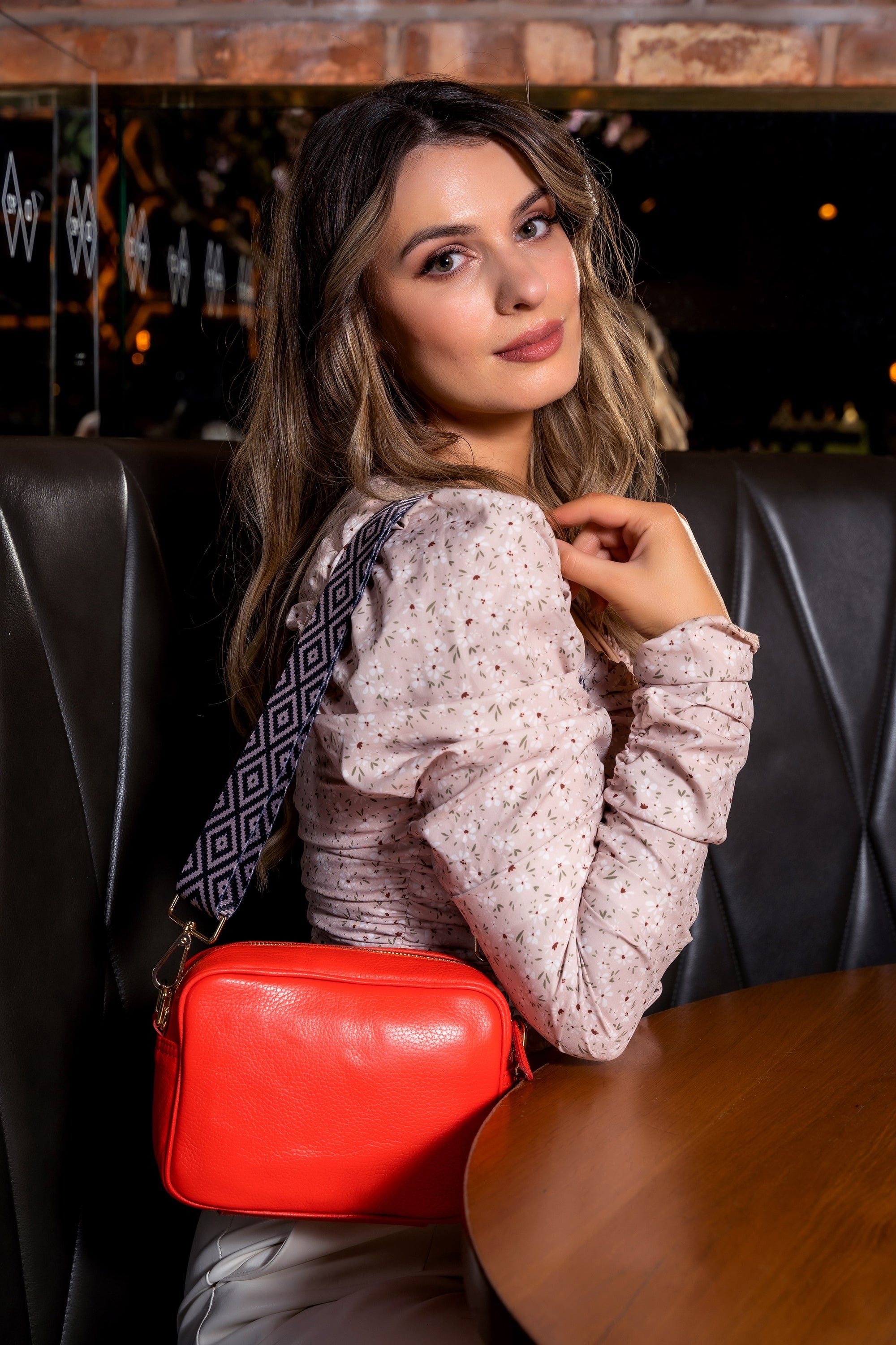 Elie Beaumont Designer Leather Crossbody Bag - Coral (GOLD Fittings)