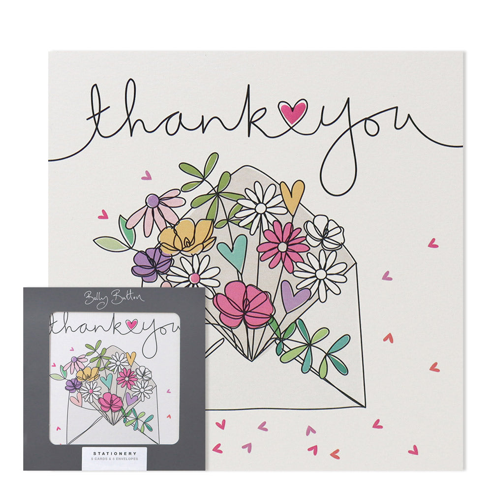 Belly Button Stationery Pack - Floral Thank you Cards  - Blank 5 Mini Cards & Envelopes