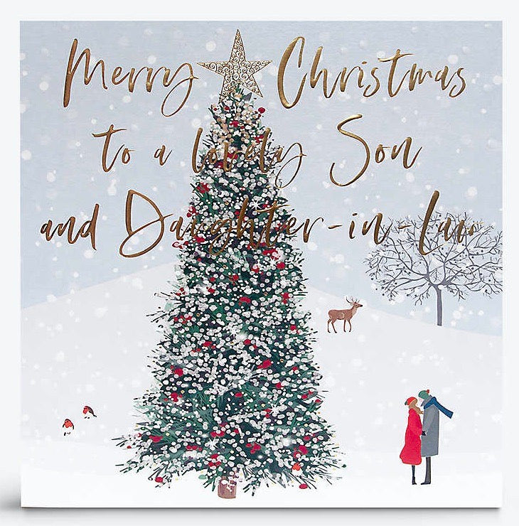 Belly Button Merry Christmas Lovely Son & Daughter-in-Law Couple In Snow Card