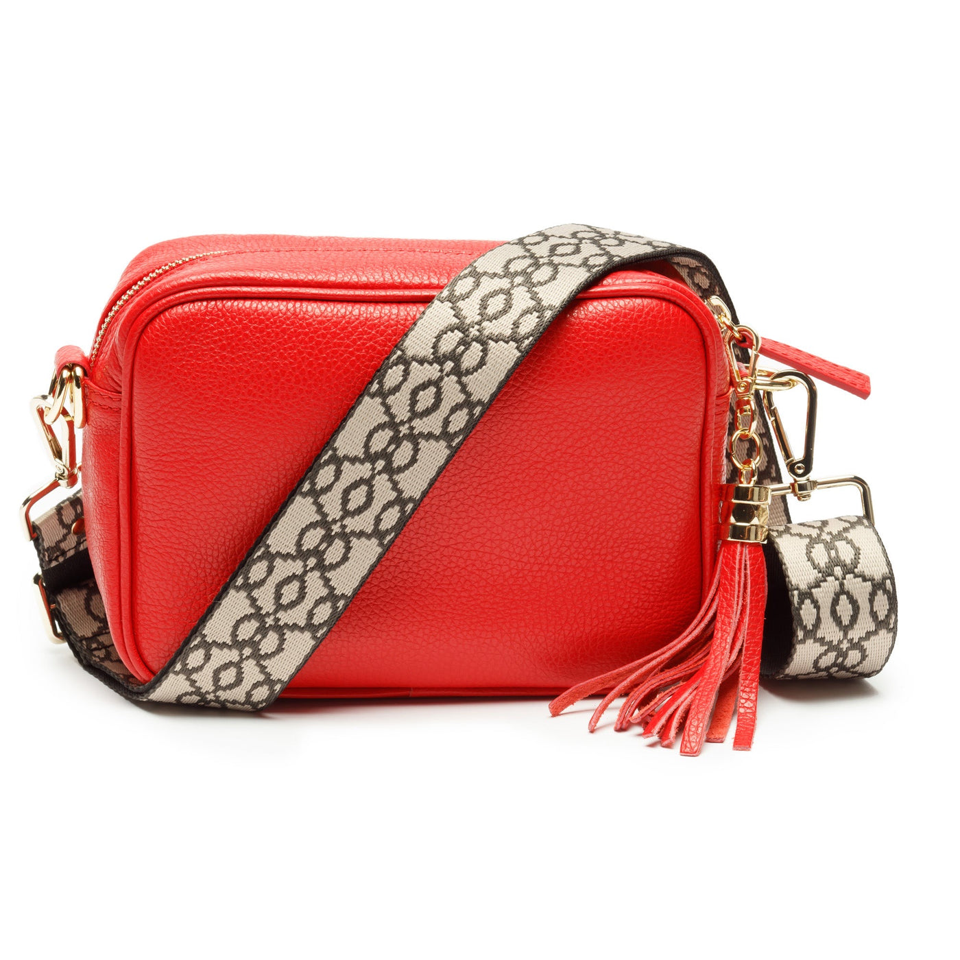 Elie Beaumont Designer Leather Crossbody Bag - Bright Red (GOLD Fittings)