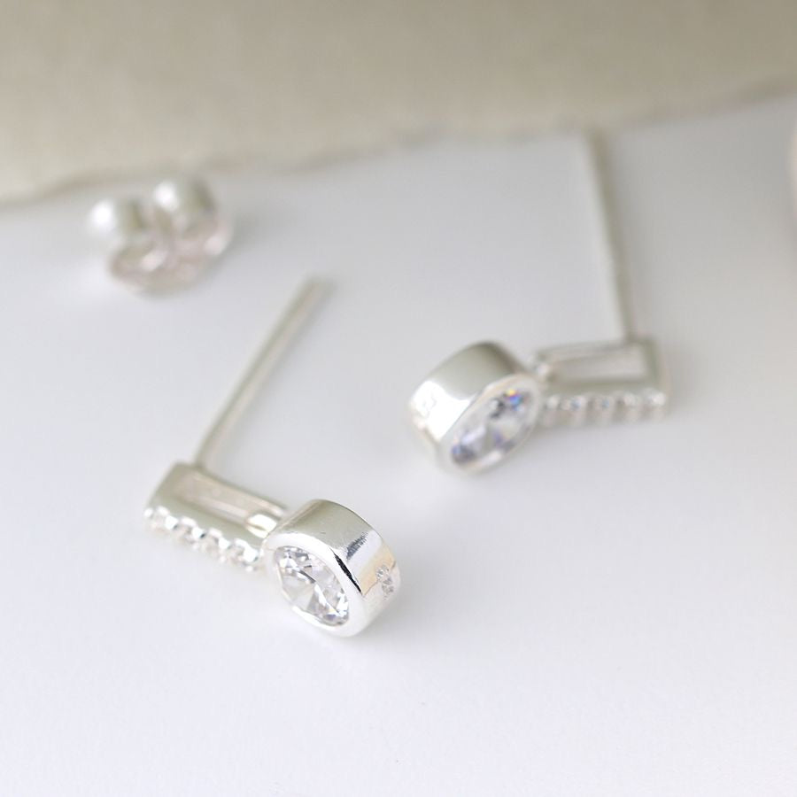 POM Sterling Silver CZ Crystal Drop Stud Earrings