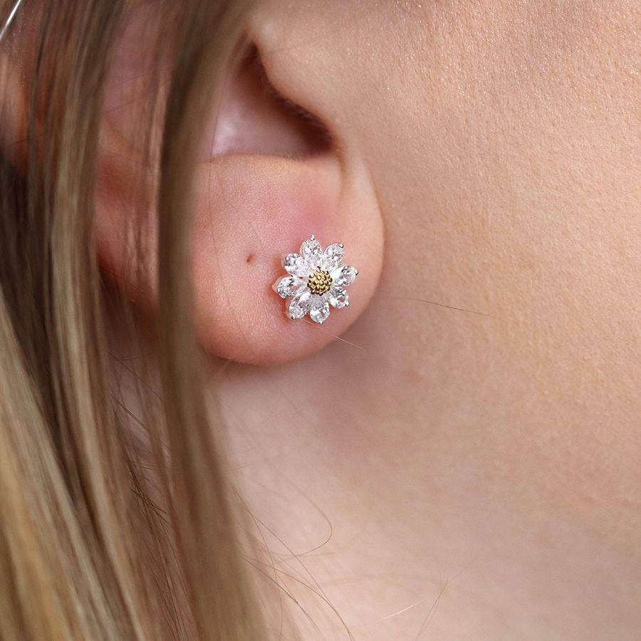 POM Sterling Silver Crystal Sunflower Stud Earrings