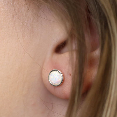POM Sterling Silver Round Opal Stud Earrings