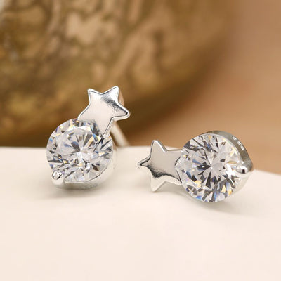 POM Sterling Silver Star & CZ Crystal Stud Earrings