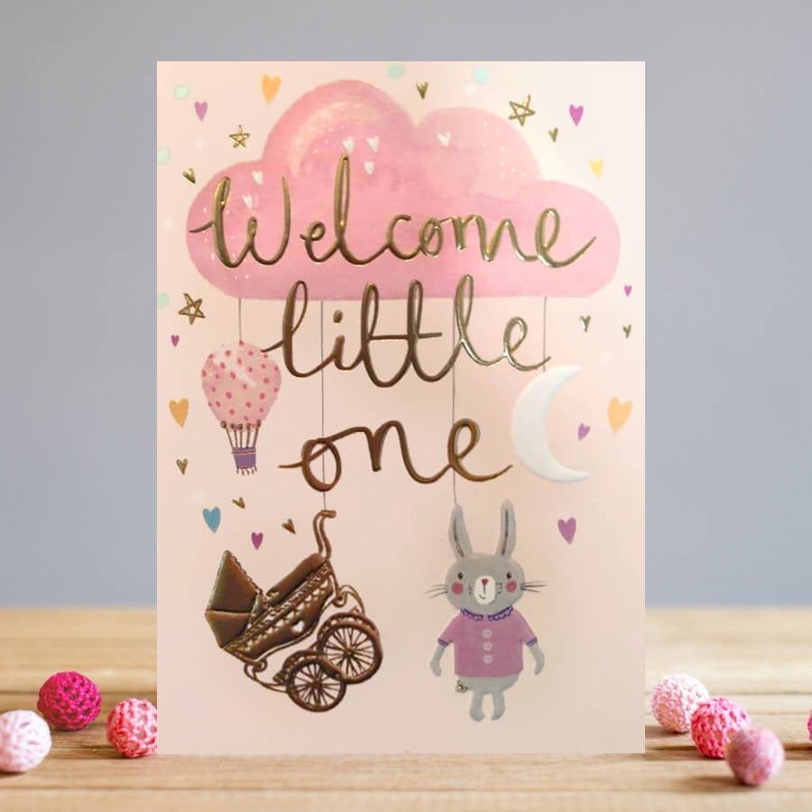 Louise Tiler Welcome Little One Pink Bunny Card