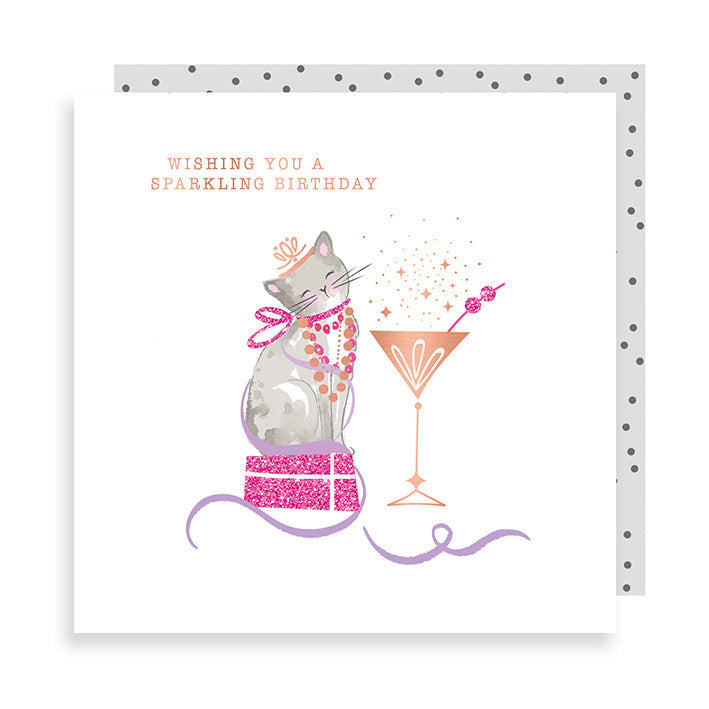 Rosanna Rossi Wishing you a Sparkling Birthday Cat with Cocktail Small Card