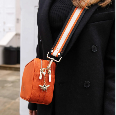 Alice Wheeler Orange Soho Double Zipped Crossbody Bag with Bag Strap