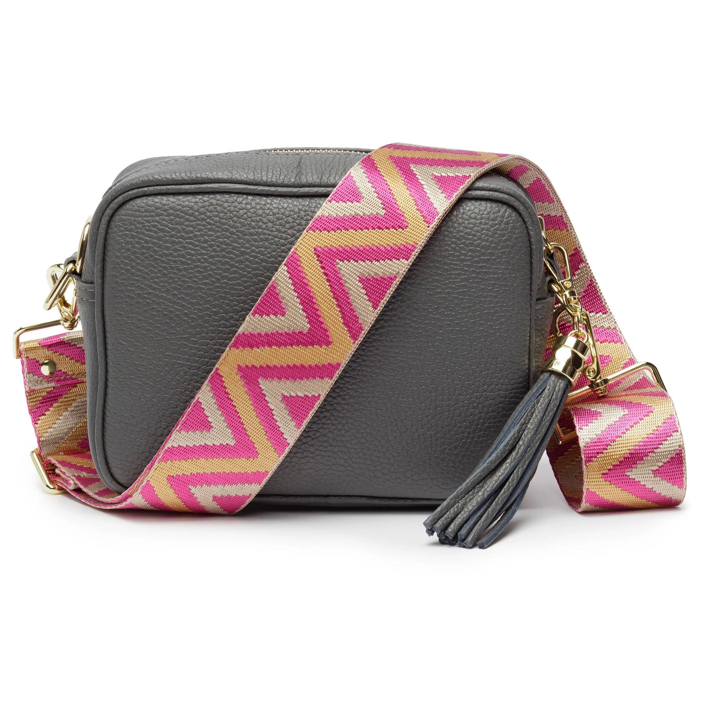 Elie Beaumont Designer PINK ZIGZAG Adjustable Crossbody Bag Strap (Gold fittings)