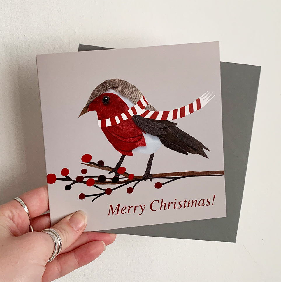 Cushy Paws Stoke Robin Merry Christmas Card