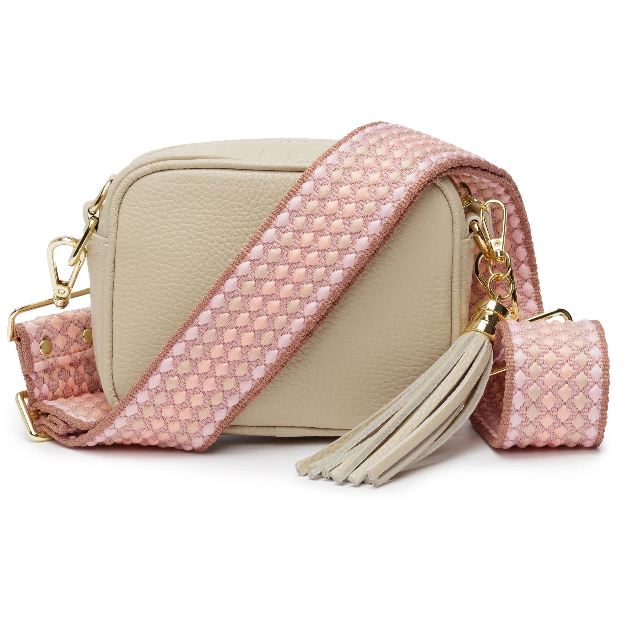 Elie Beaumont Designer Leather Crossbody Bag - Stone (GOLD Fittings)