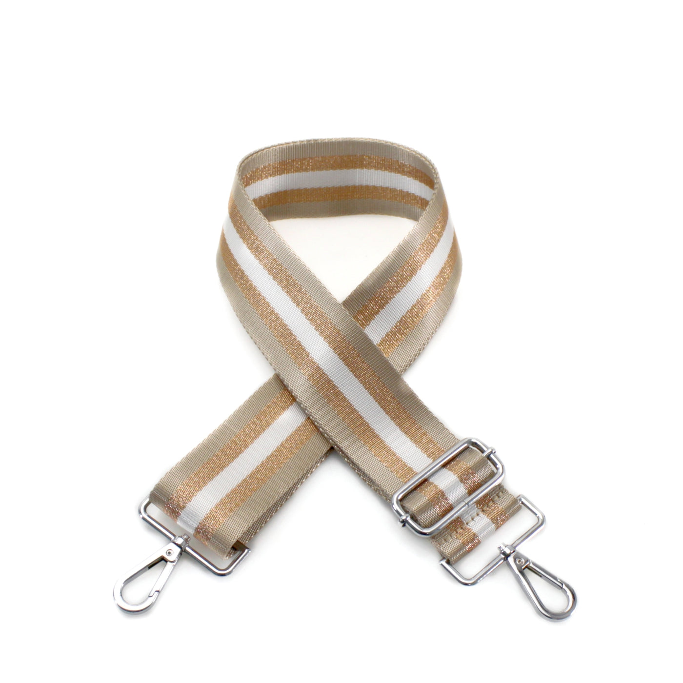 Champagne Stripes Print Bag Strap - with Silver Fittings